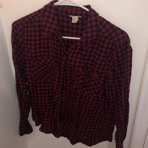 red and navy checkered button down